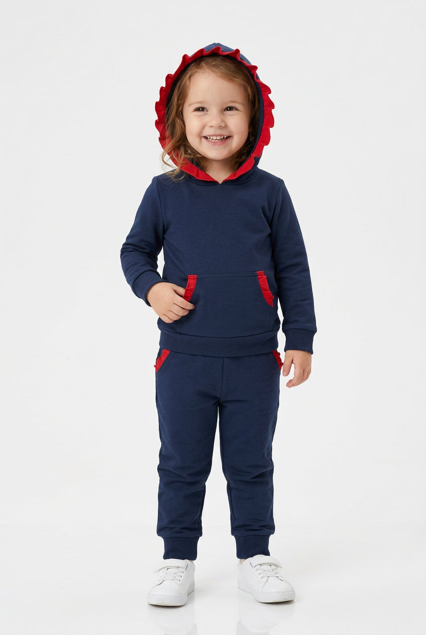 solid navy with red ruffles hoodie outfit girls clothing