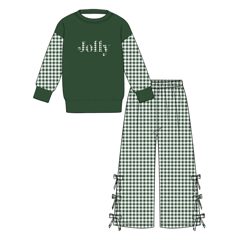 MOQ 5one items TAT 7-8weeks 95%cotton 5%spandex holly jolly merry christmas girl outfit