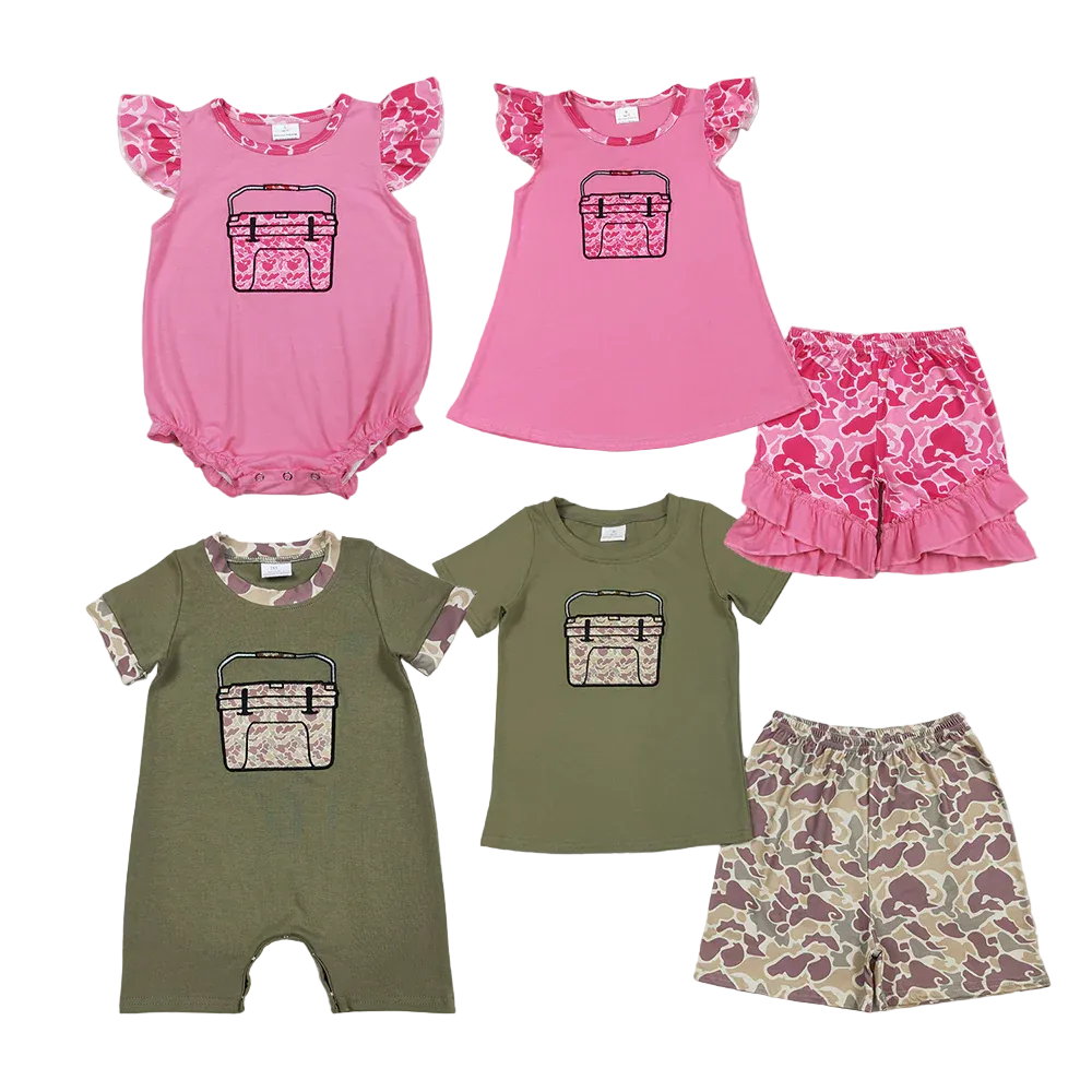 Sibling embroidery camo cooler kids clothing