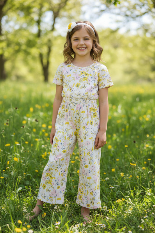 short sleeve floral jumpsuit