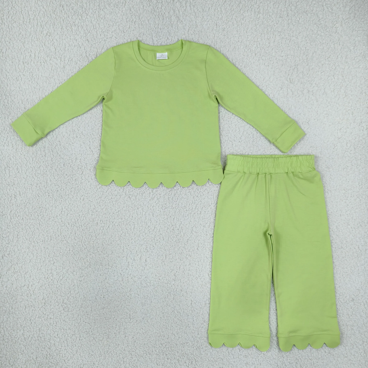 Matching Baby girls solid long sleve pant scalloped outfits cotton