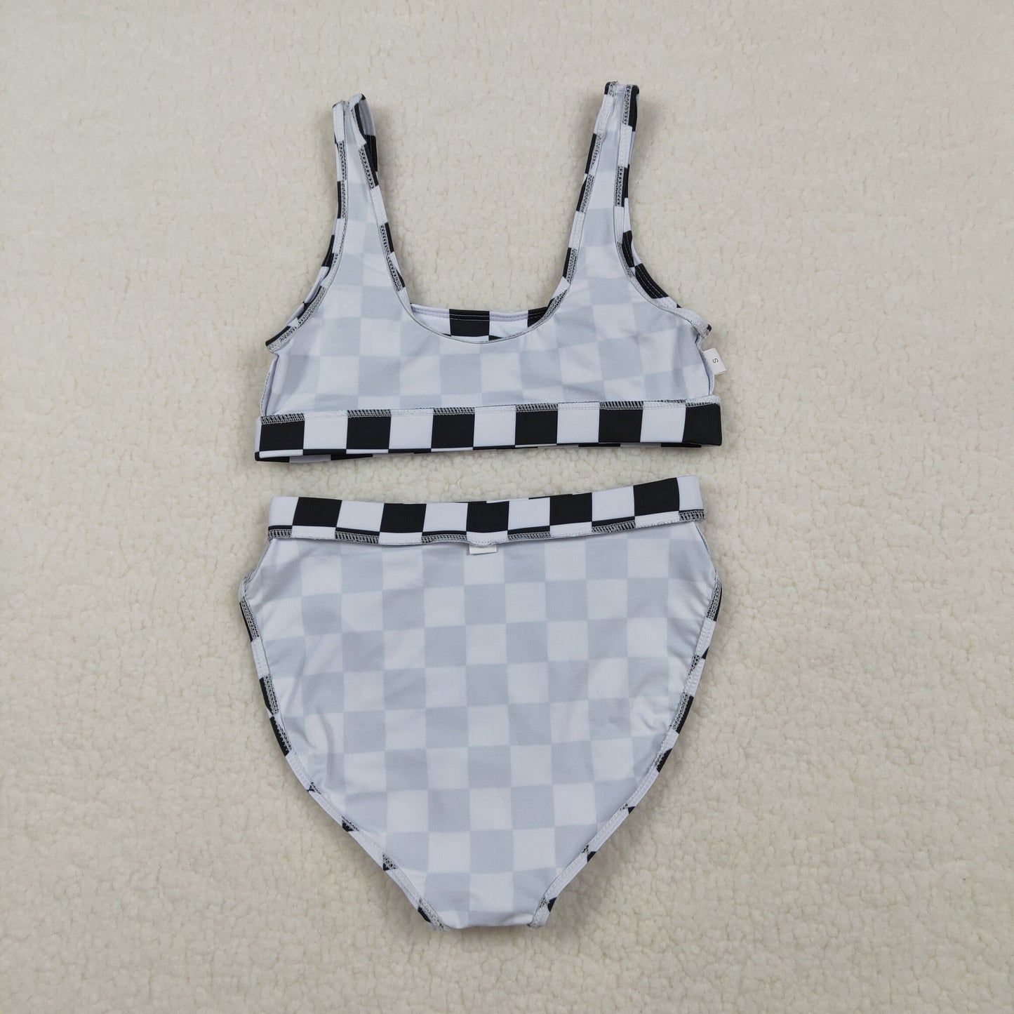 adult clothing black checkered women swimsuit two pieces swim set bikini