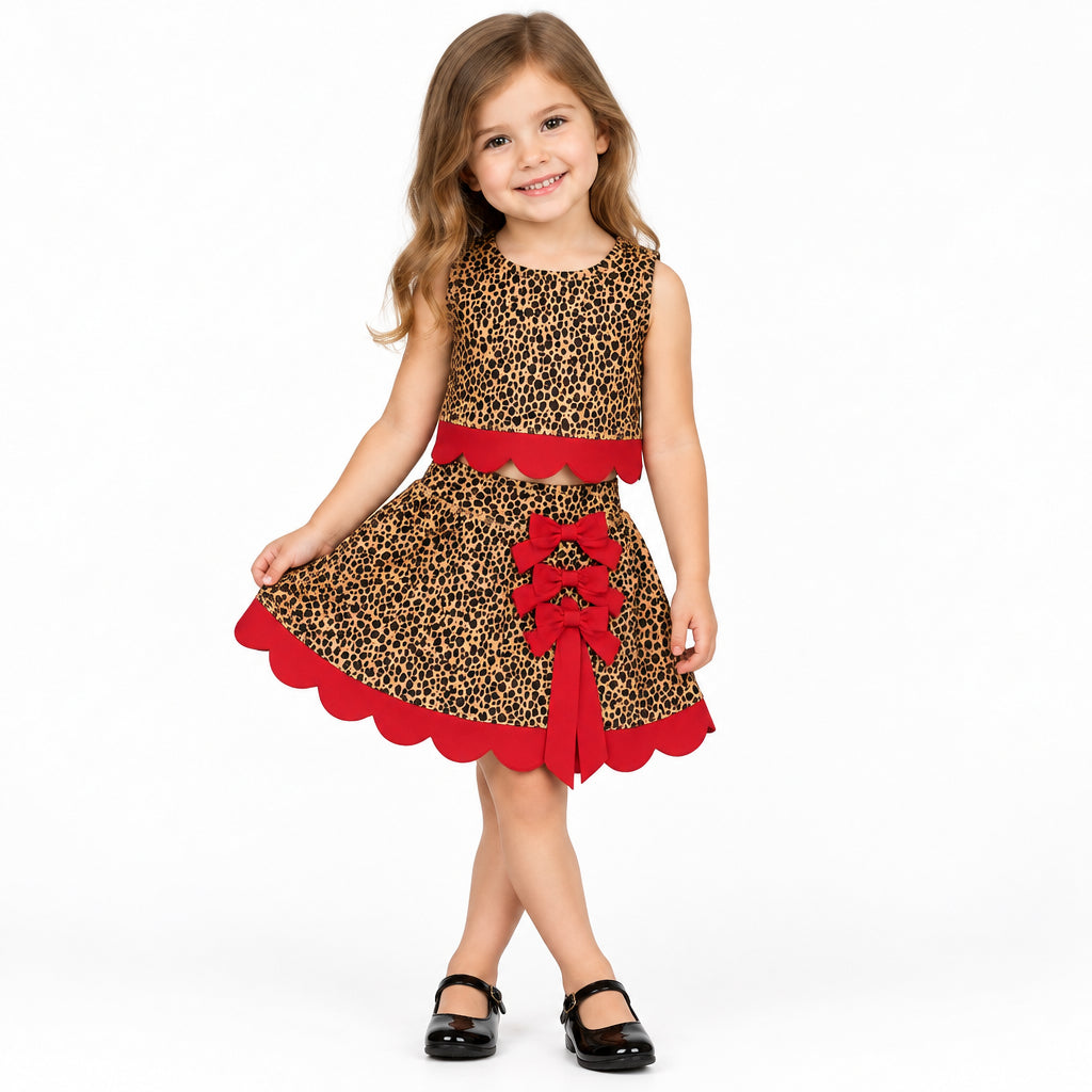 leopard red scallop athletic skort outfit girls clothing