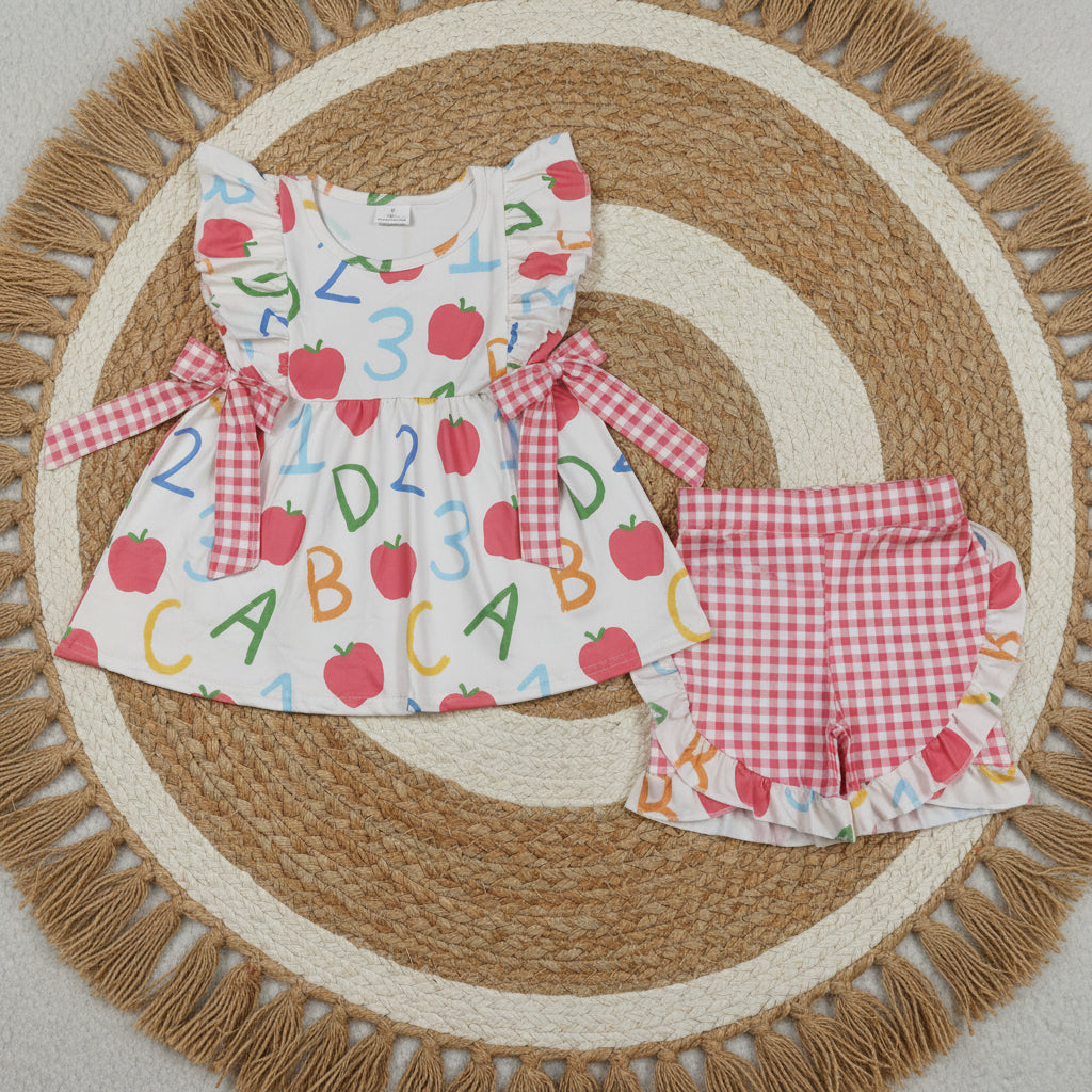 ABC 123 apple shorts set girl back to school outfits