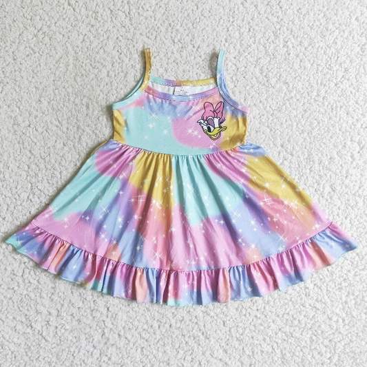GSD0126 colorful cartoon duck print suspender dress