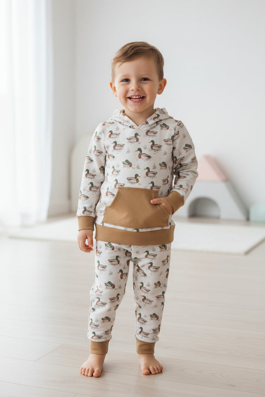 duck print hoodie joggers set fall boys outfit