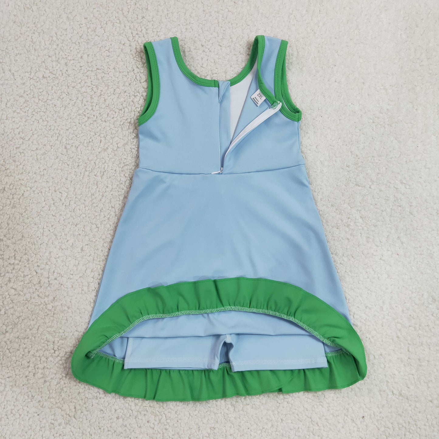 solid green and blue ruffle athletic dress
