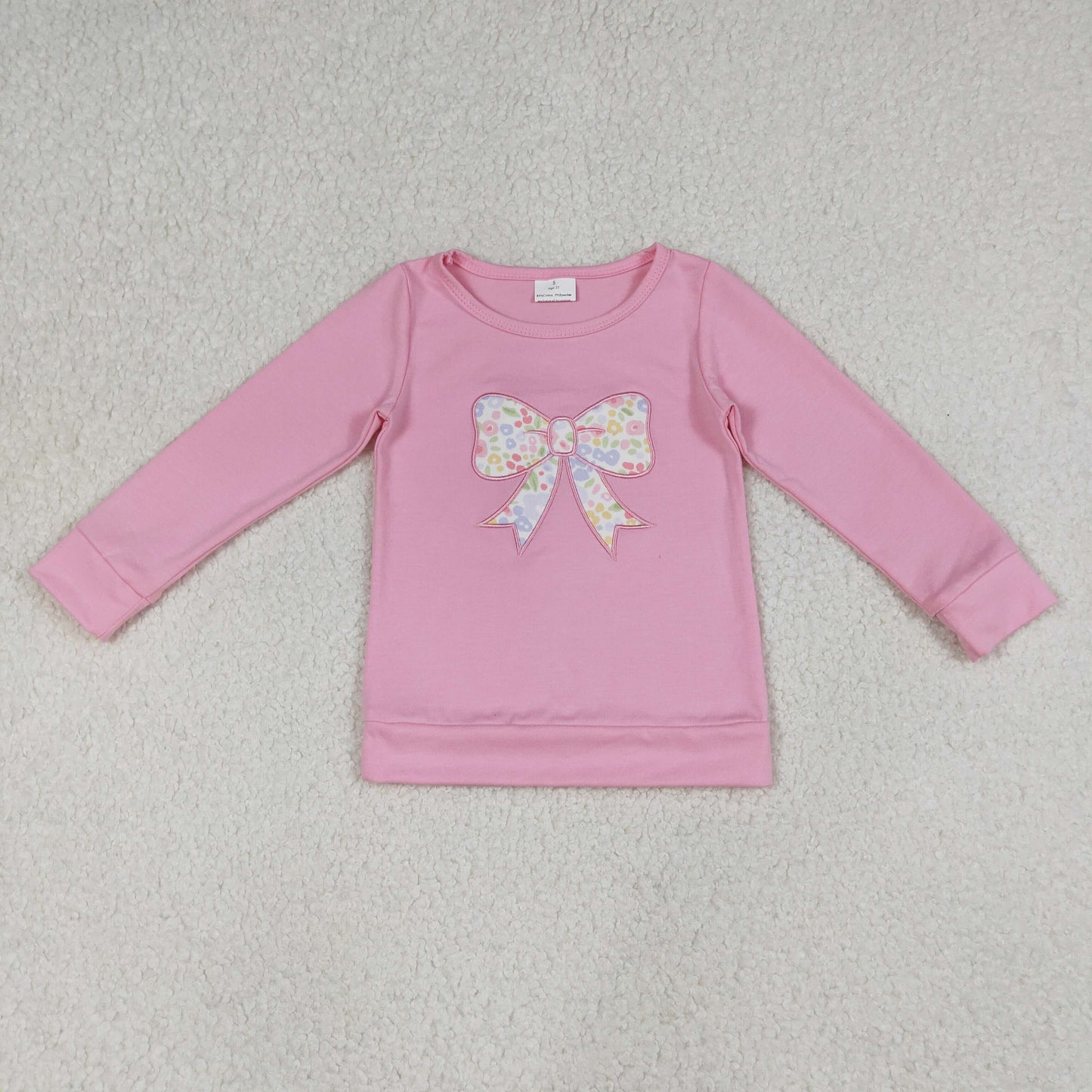 cotton pink long sleeve coquette embroidery top