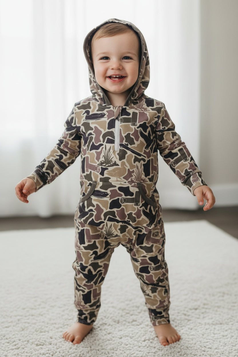 LR3029 hunting camo mallard hoodie romper