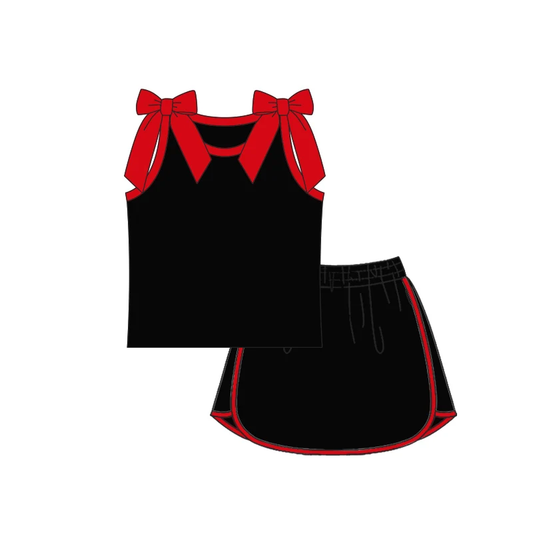 Custom order MOQ 5 Baby Girls Black Red Bow Skort Clothes Sets