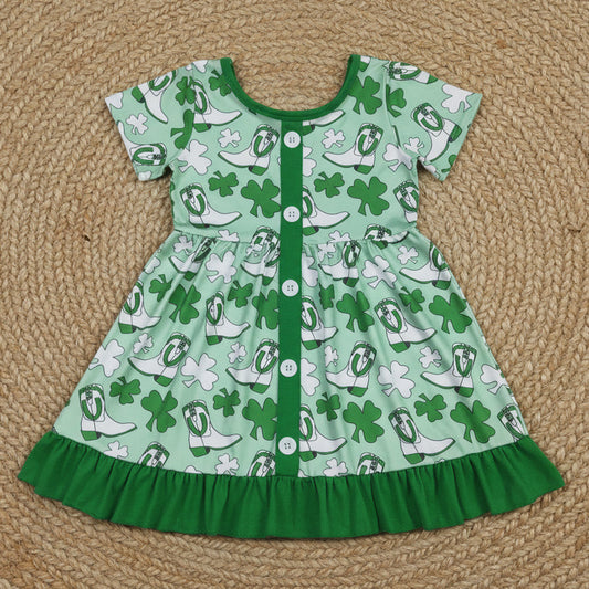 st patrick green clove boots print button ruffle twirl dress