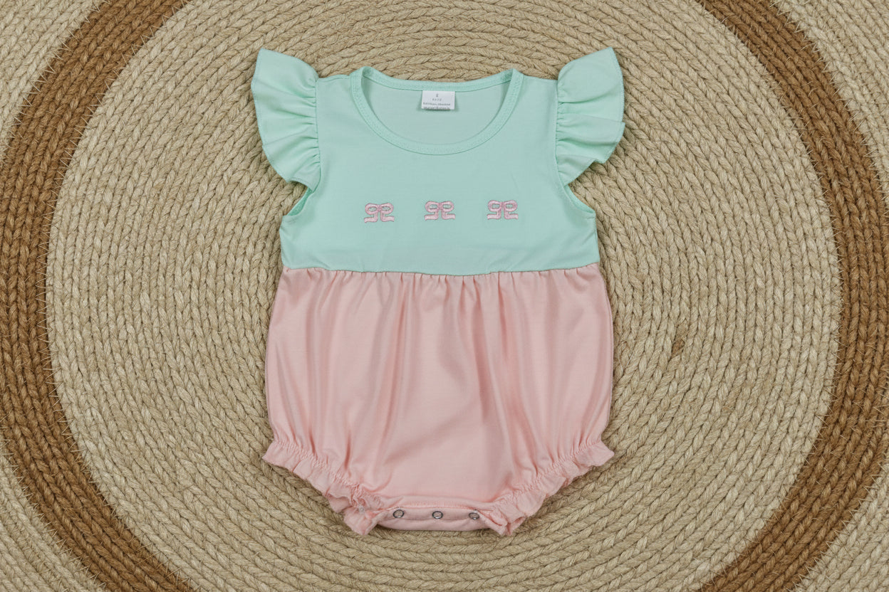 SR3895 pink coquette embroidery solid color romper baby clothes