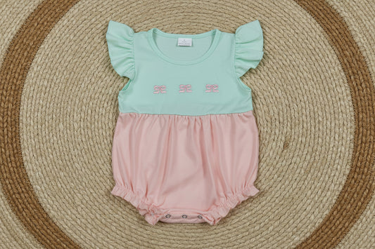 SR3895 pink coquette embroidery solid color romper baby clothes