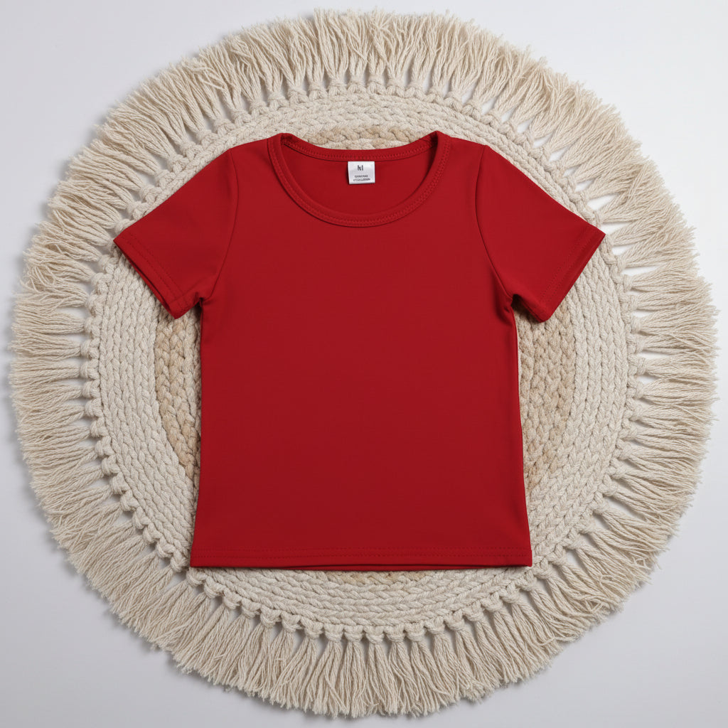 cotton red summer clothing girl t-shirt top
