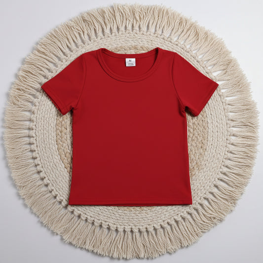 cotton red summer clothing girl t-shirt top