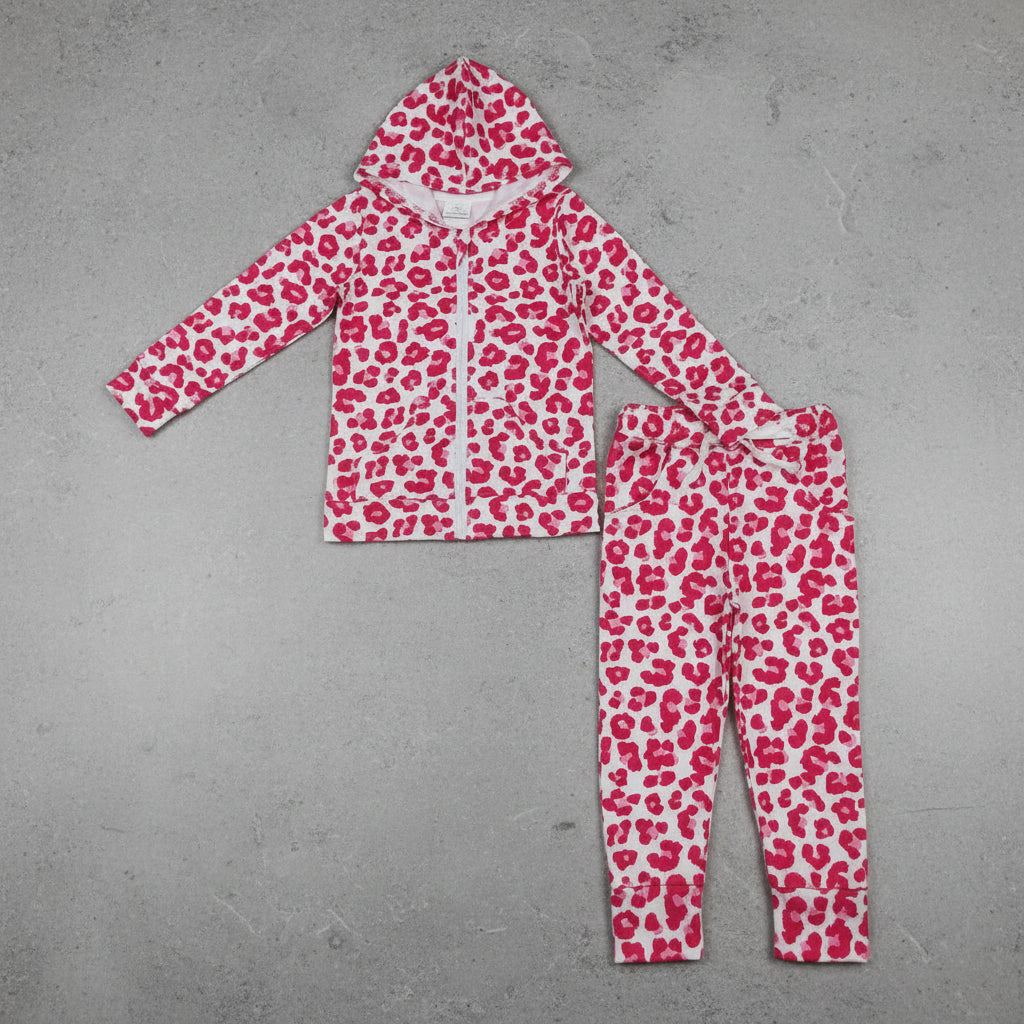 pink leopard zip hoodie jogger set girls outfit kids clothing