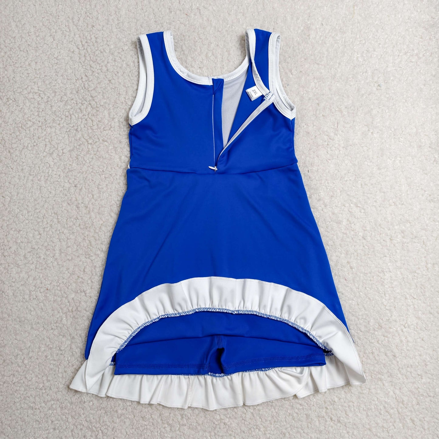 solid royal blue white ruffle athletic dress