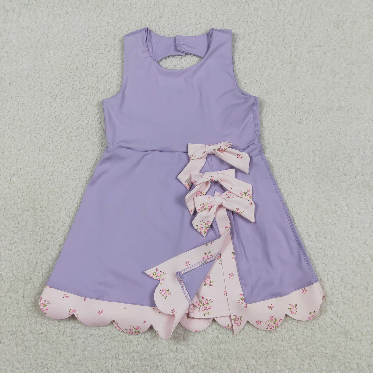 purple sleeveless athletic scallop dress