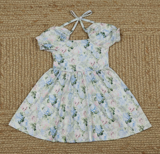 short sleeve summer flower twirl dress