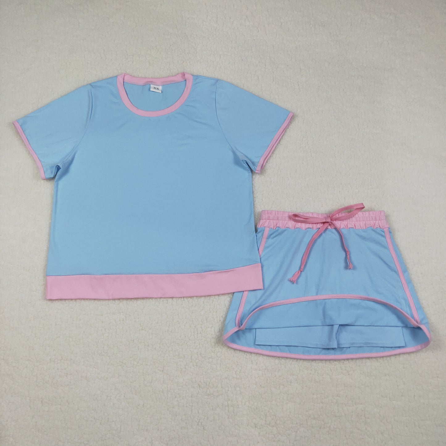 adult clothes women solid blue cotton skort set