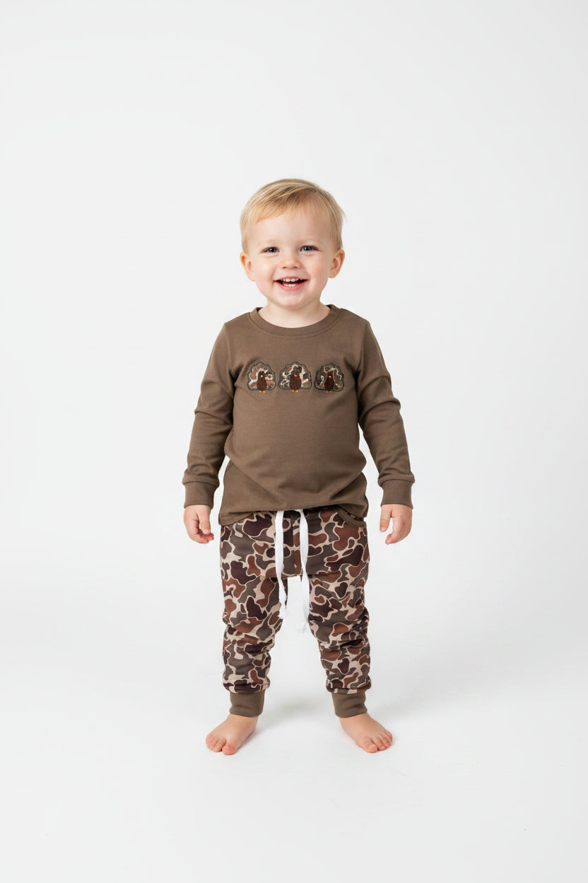 camo turkey embroidery shirt camo joggers boys outfit
