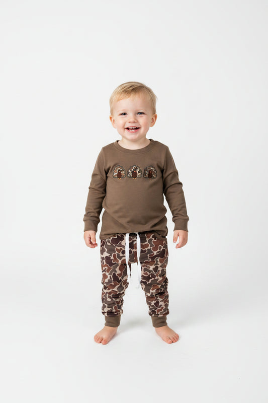camo turkey embroidery shirt camo joggers boys outfit