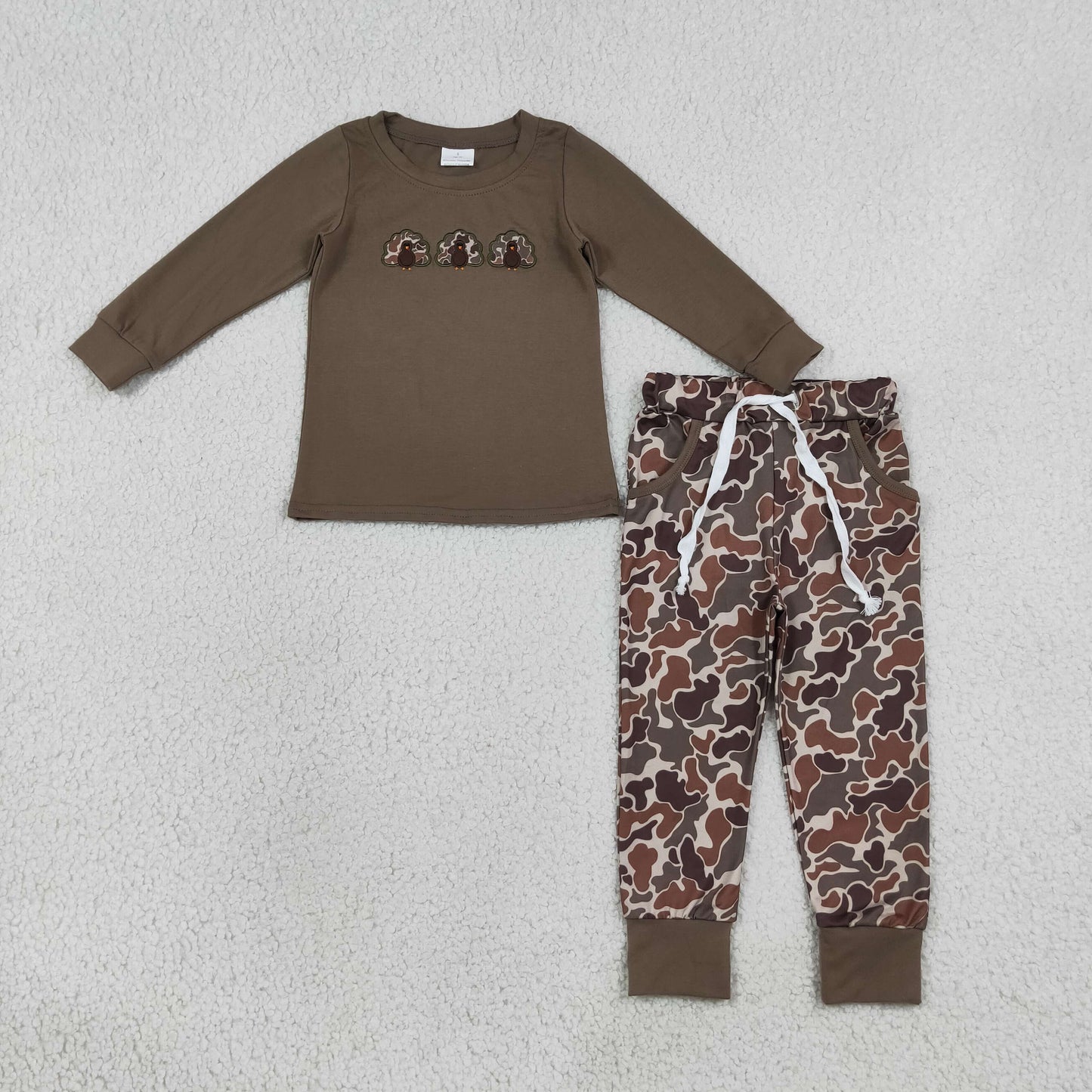 camo turkey embroidery shirt camo joggers boys outfit