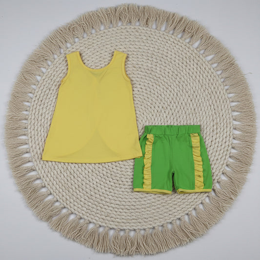 cotton yellow green backless shorts set summer toddler girl clothing