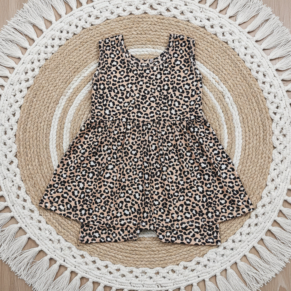 SR3070 sleeveless leopard playwear romper