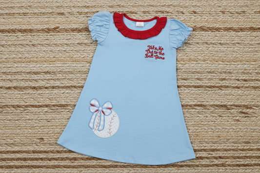 take me out to the ball game baseball embroidery dress