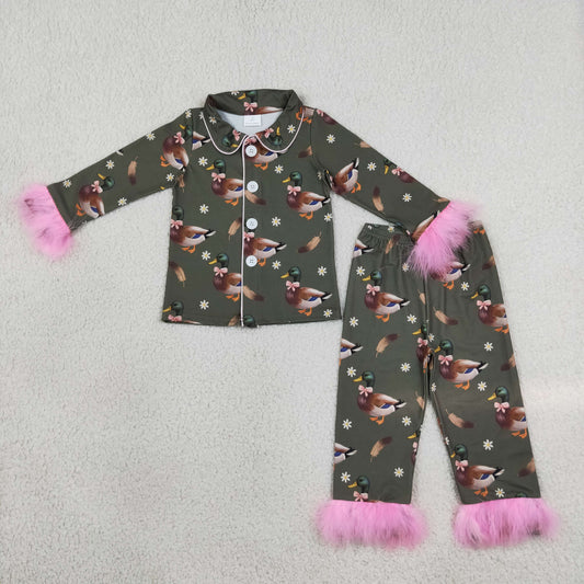 duck print button fur girl pajamas