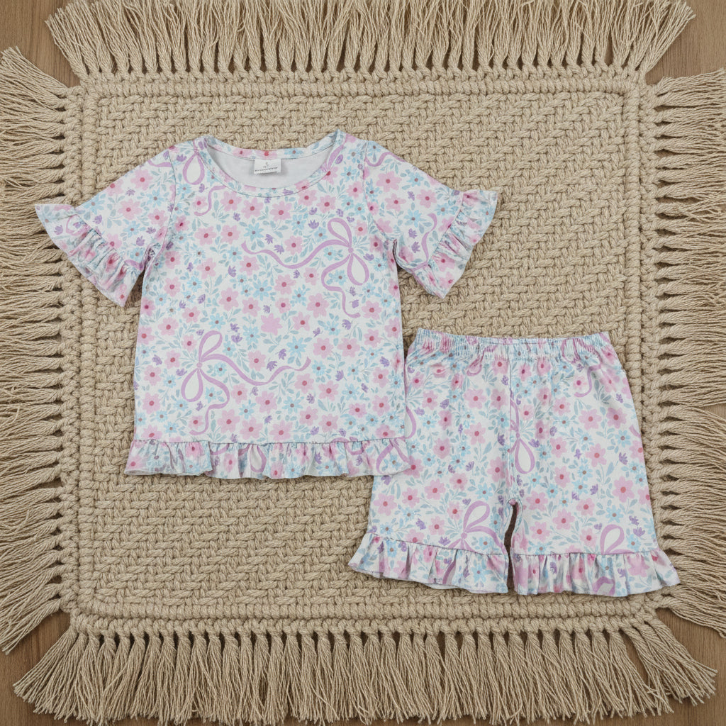 daisy flower coquette ruffle shorts set summer girl clothing