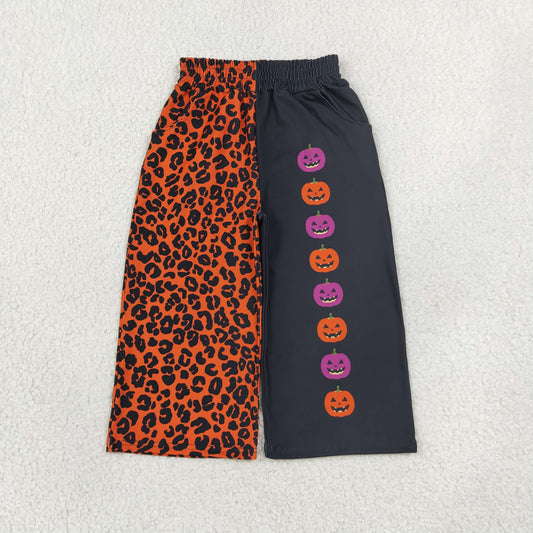Halloween pumpkin orange leopard wide leg pants girl