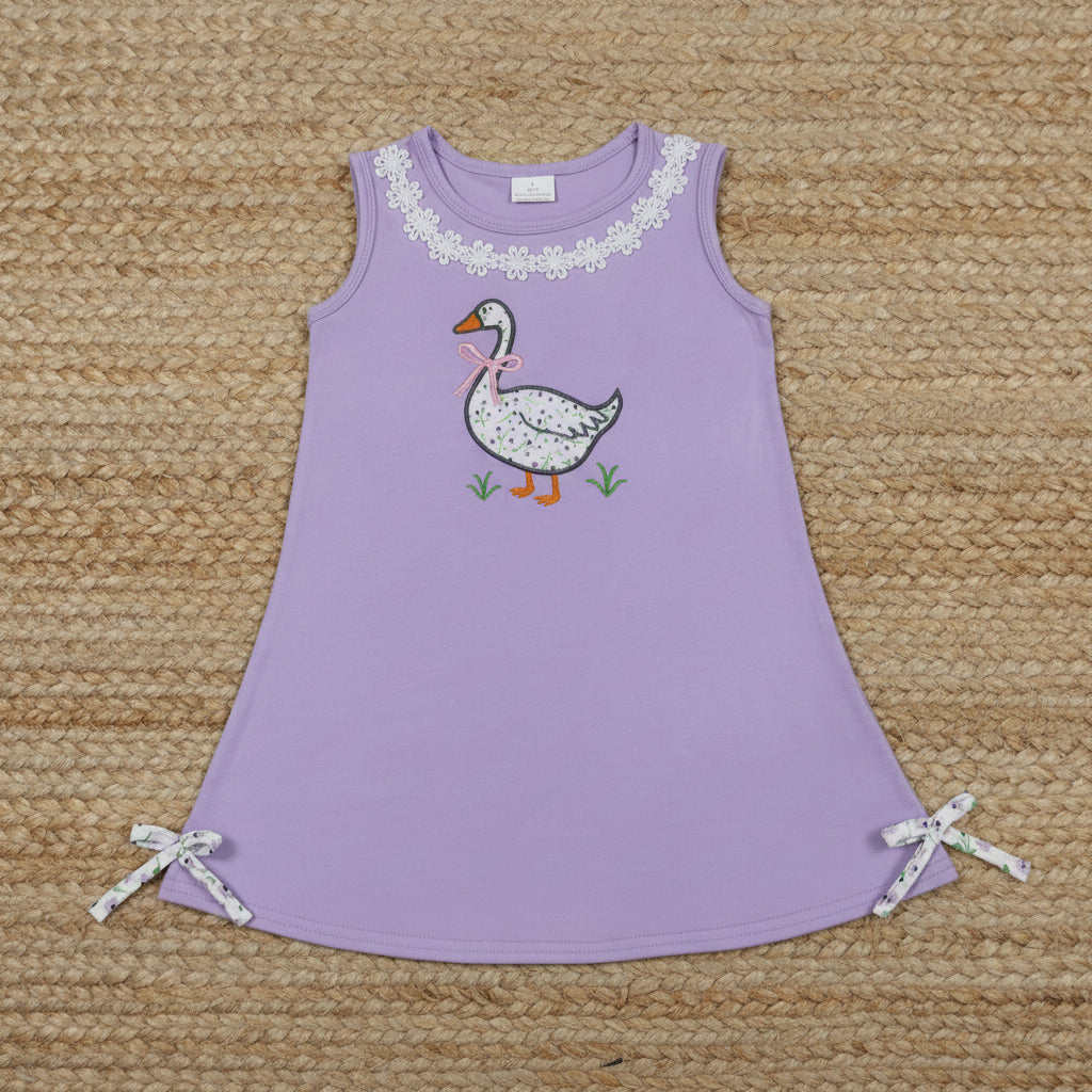 purple silly goose embroidery tank dress