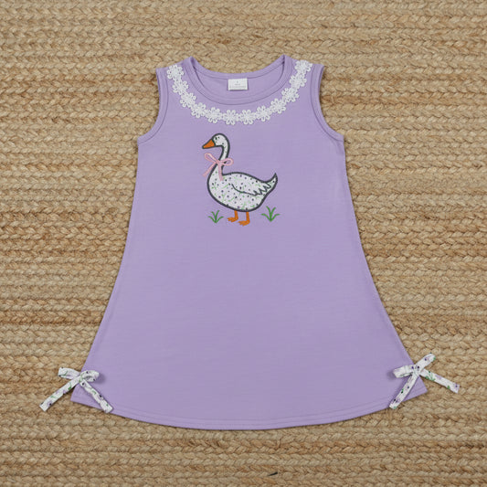 purple silly goose embroidery tank dress