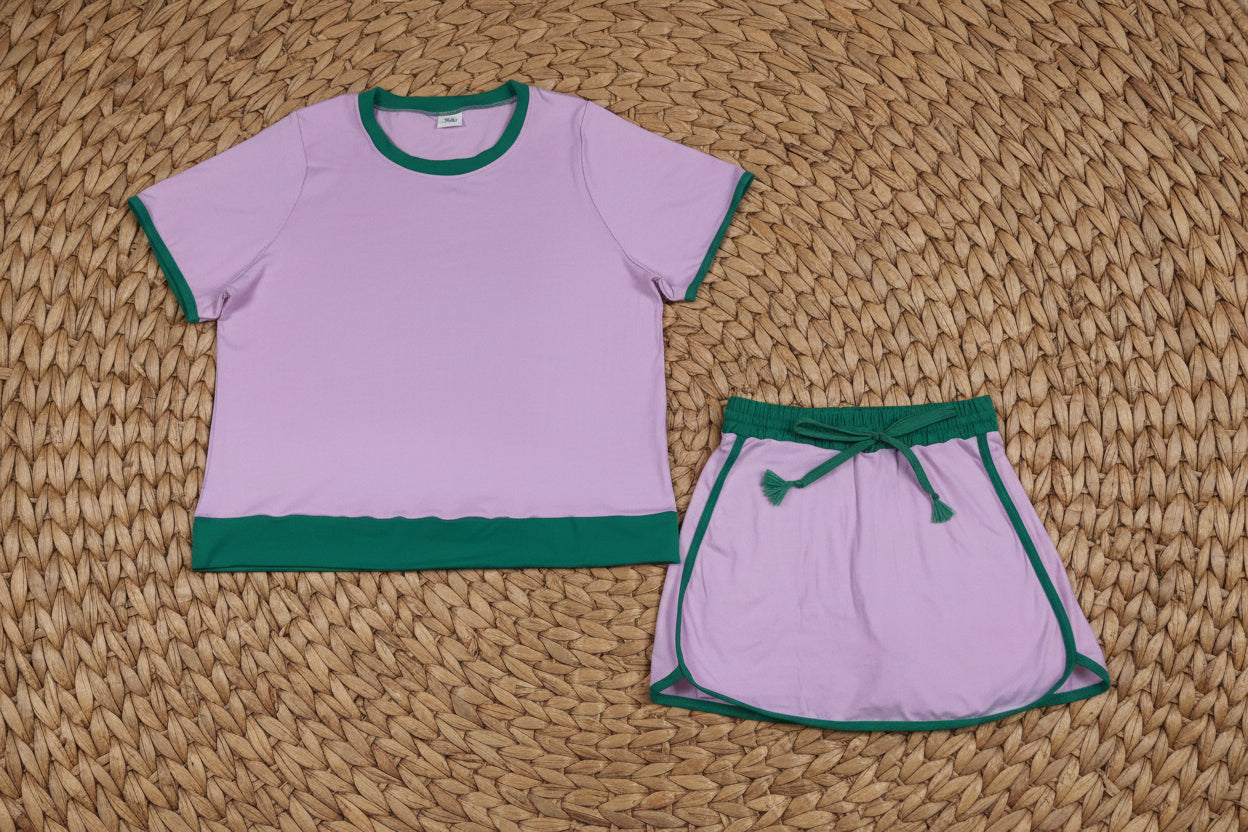 adult clothes women solid lavender cotton skort set