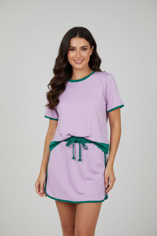 adult clothes women solid lavender cotton skort set