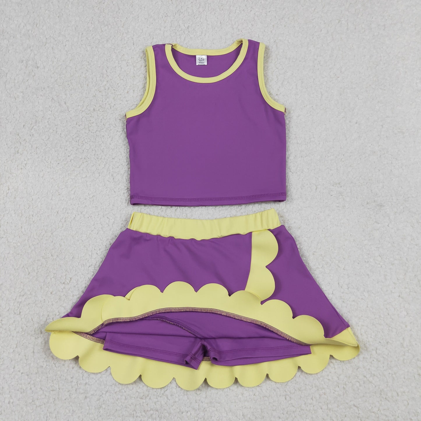 solid purple yellow scallop athletic skort outfit girls clothes