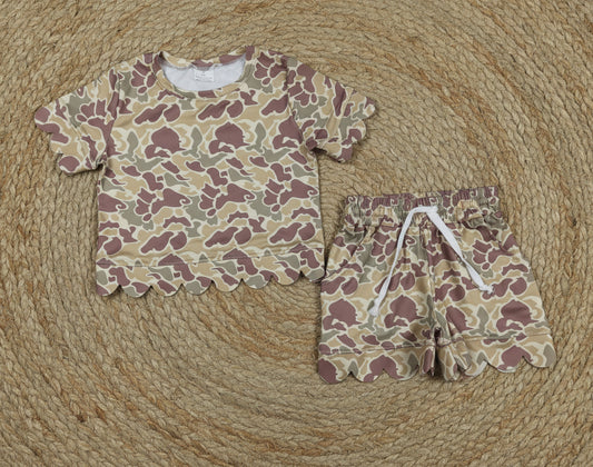 camo scallop shorts set summer clothing