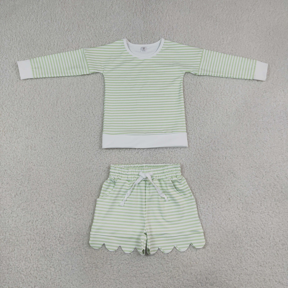 long sleeve stripes scallop shorts set