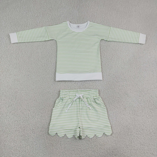 long sleeve stripes scallop shorts set