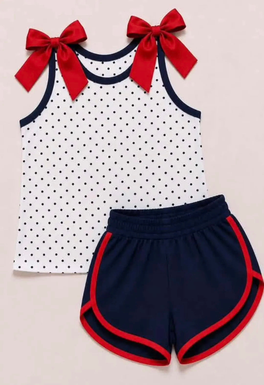Custom order MOQ 3 Shannon polk dots bow tank shorts set
