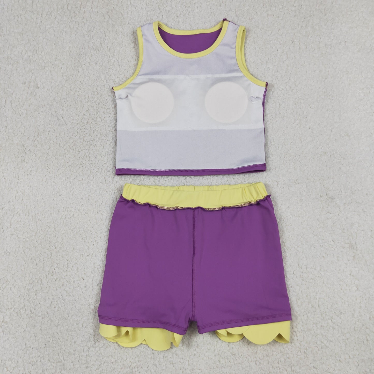 solid purple yellow scallop athletic skort outfit girls clothes