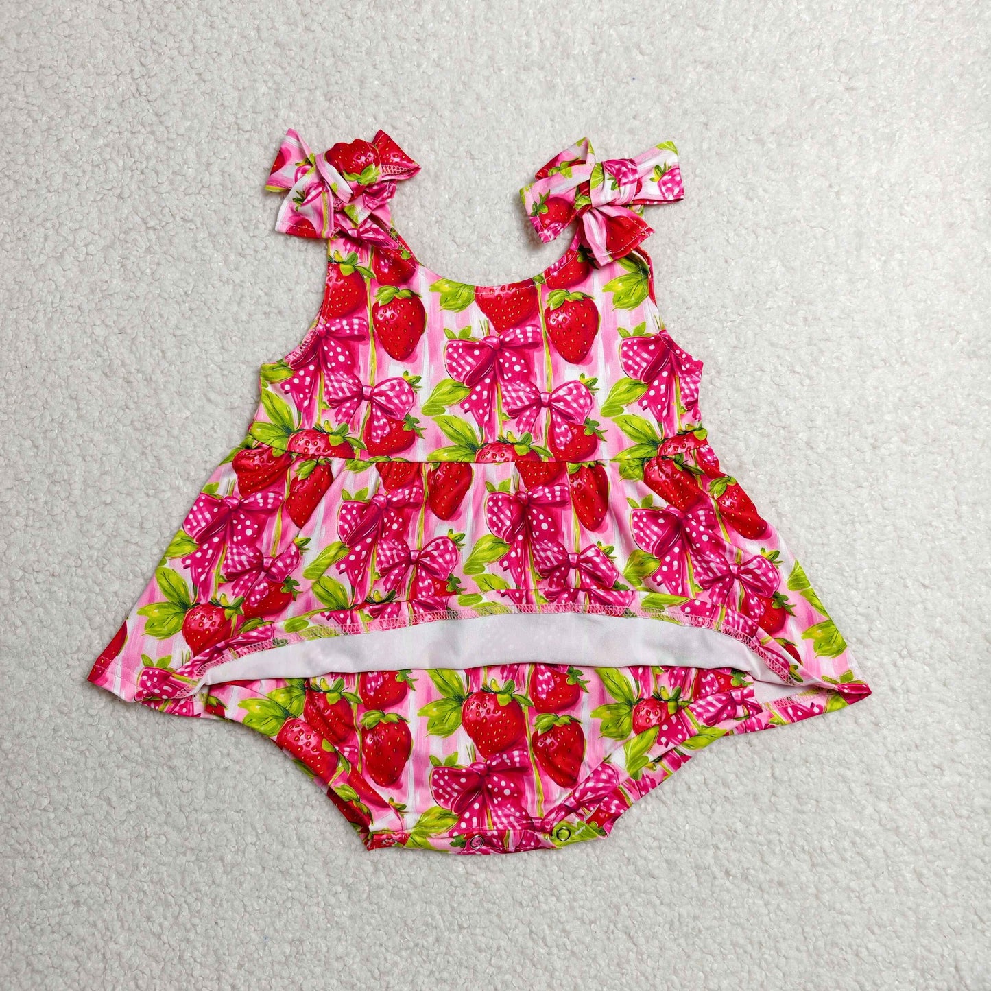 strap strawberry bow playwear romper