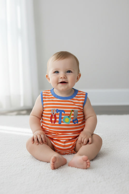 SR3943 tool embroidery stripes romper baby boy clothes