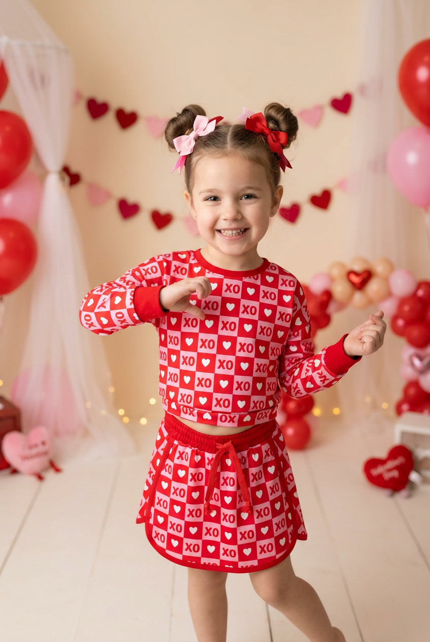 valentine's day red check xoxo heart skort outfit