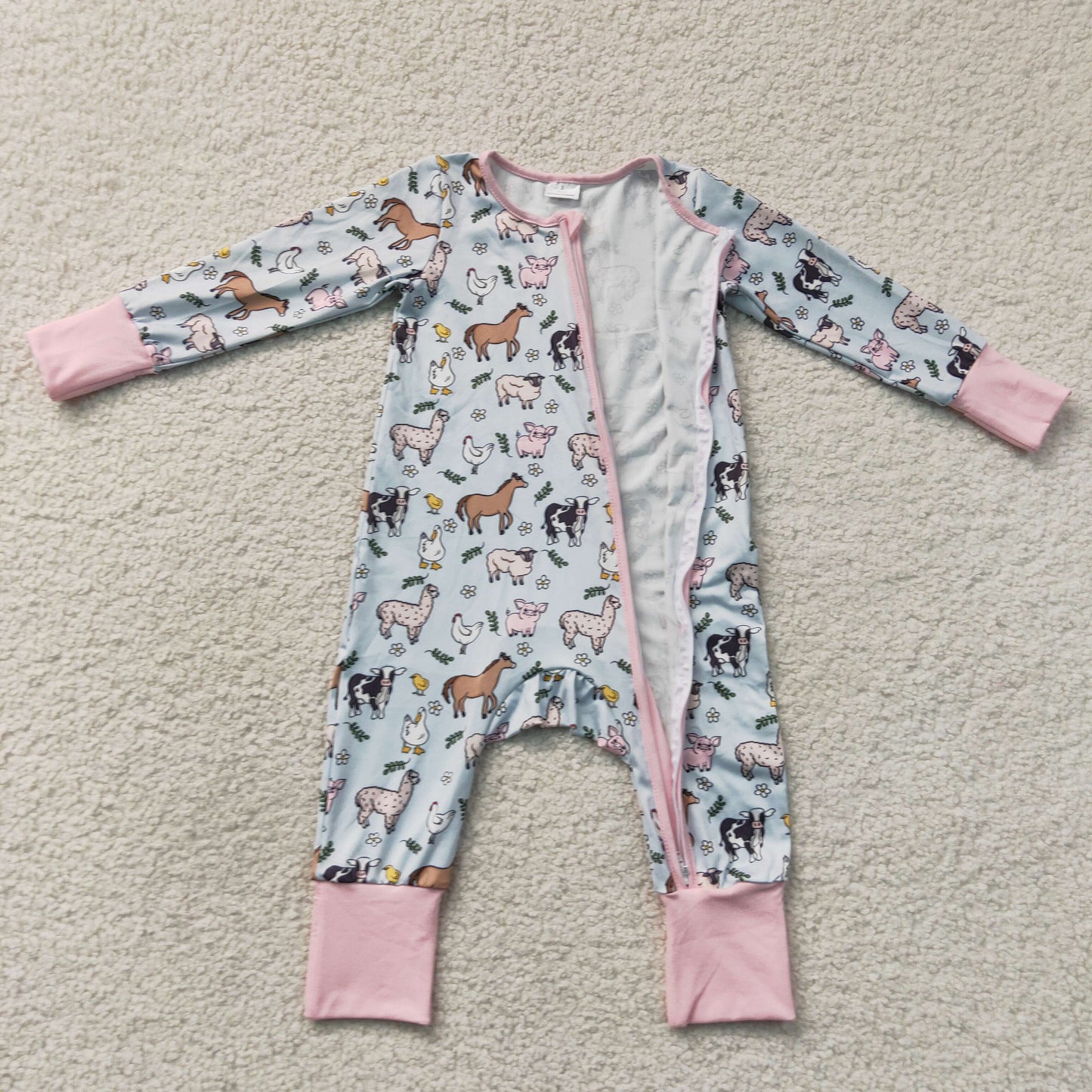 LR2401 long sleeve farm animal zipper romper fall baby clothing