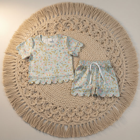 floral scallop shorts set summer girl clothing