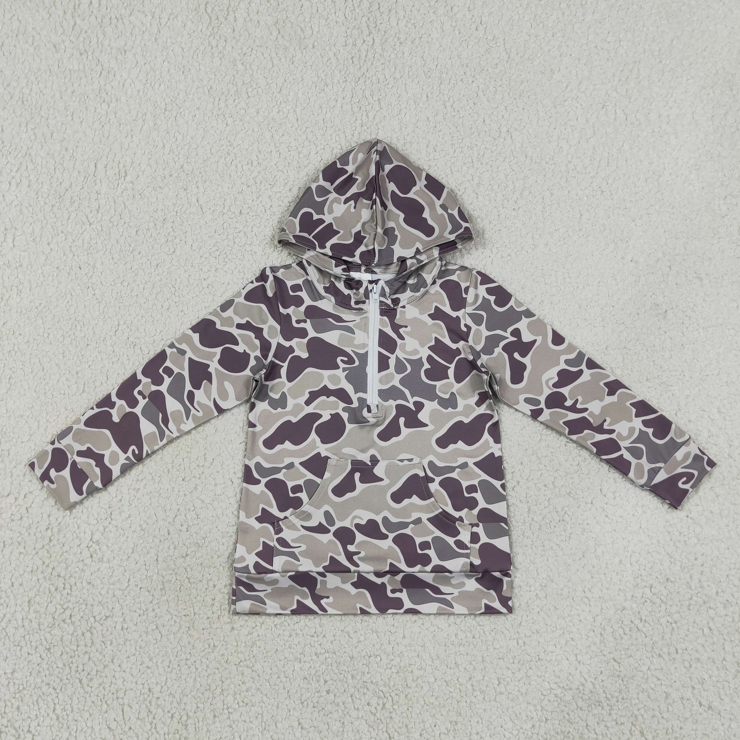 long sleeve zipper up camo hooded pullover