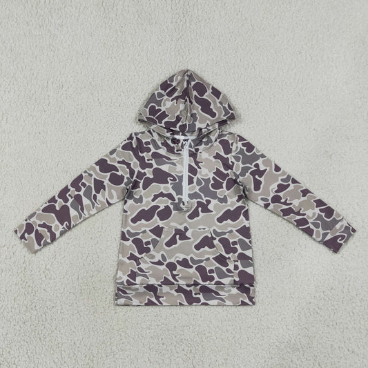 long sleeve zipper up camo hooded pullover